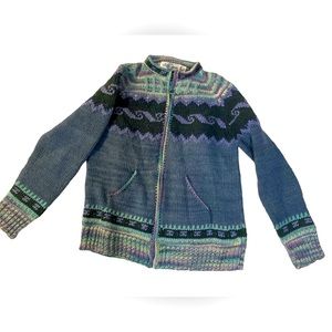 Vintage “Sweater Venture Zip-Up Cottagecore Cardigan- HAND KNIT-Lovely-size S